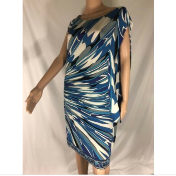Emilio Pucci Womens Dress Blue White Boat Neck 42